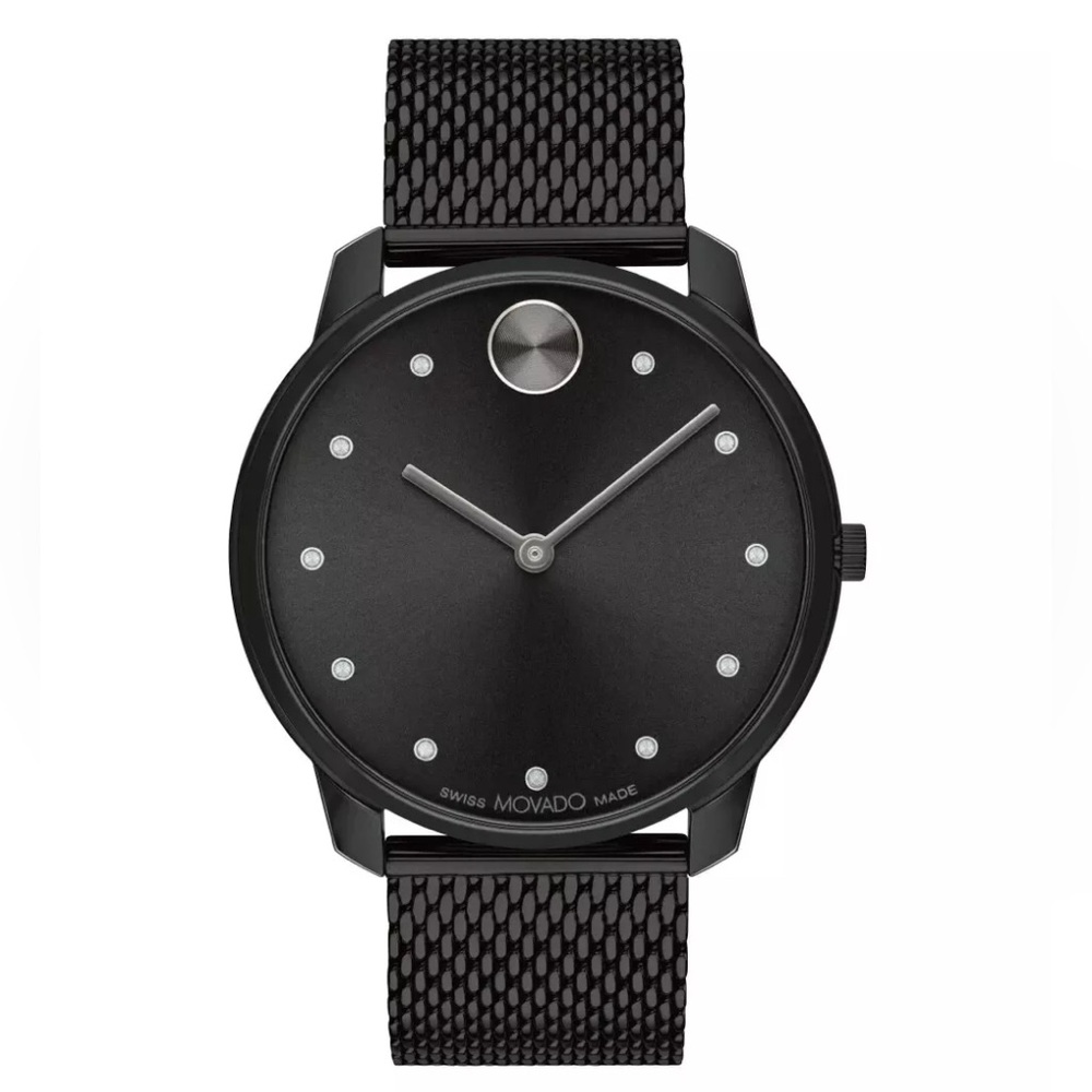 New Movado Bold Men’s Black ION Plated Diamond Markers Watch 3600904